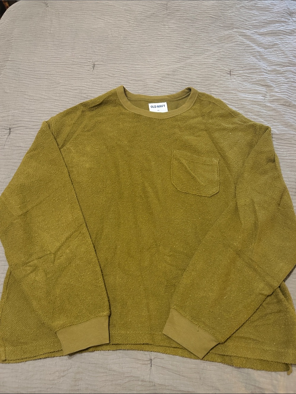 Old Navy Men's Olive Green Crewneck Pocket Sweater